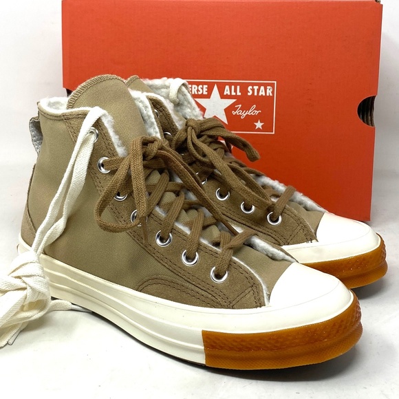 Converse Chuck 70 Sneakers High Casual Women Faux Fur Canvas Suede Khaki A04410C - Picture 2 of 11